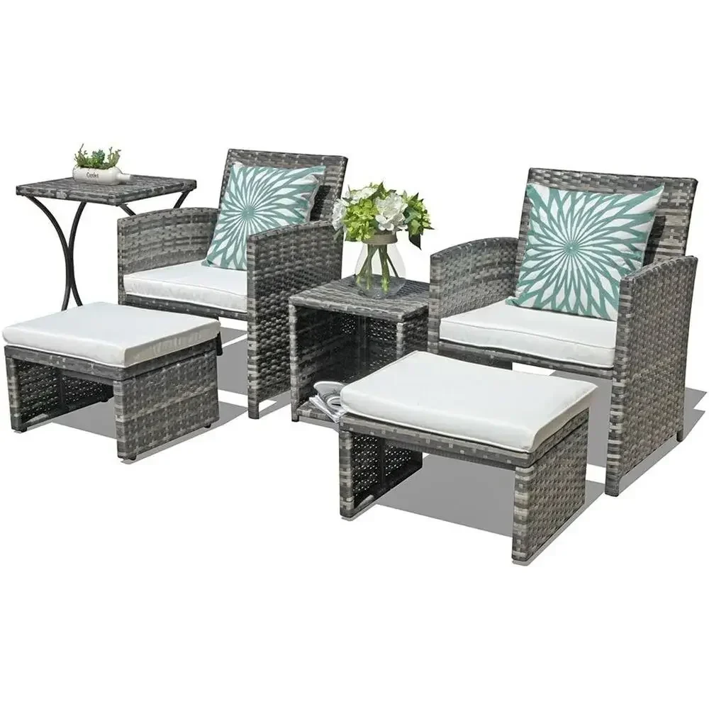 Outdoor Furniture Grey - 6-Piece Outdoor Grey Wicker Patio Furniture