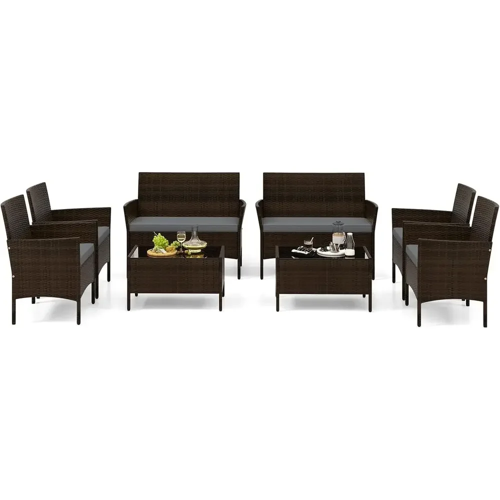 Outdoor Furniture Grey - 8-Piece Outdoor Rattan Patio Furniture Set