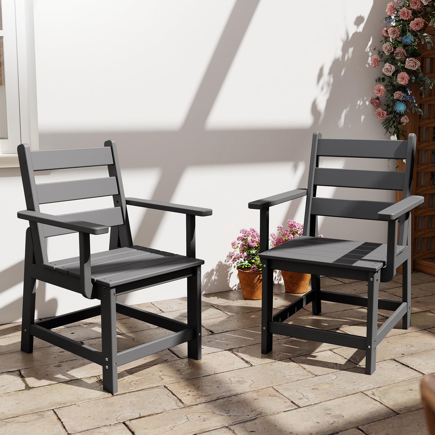 Outdoor Furniture Dining Set - HDPE Outdoor Dining Chairs Set 2,