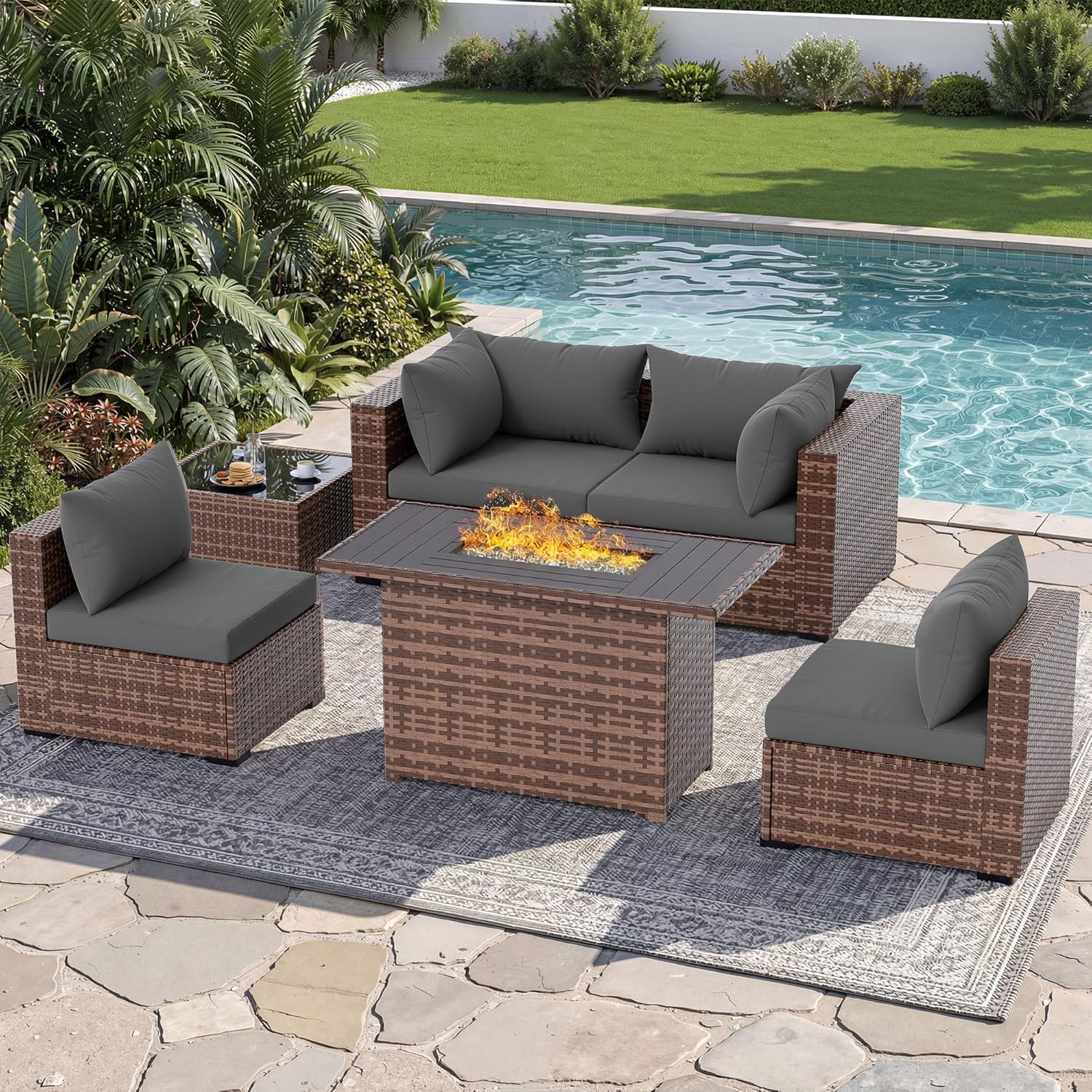 Outdoor Furniture Grey - 5-Piece Outdoor Sectional Sofa Set with