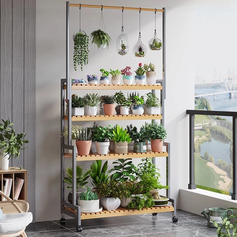 Outdoor Furniture Types - Modern Solid Wood Plant Shelves Floor