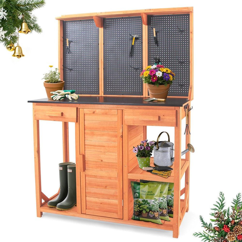 Garden Bench Metal - Wooden Garden Potting Bench with Metal