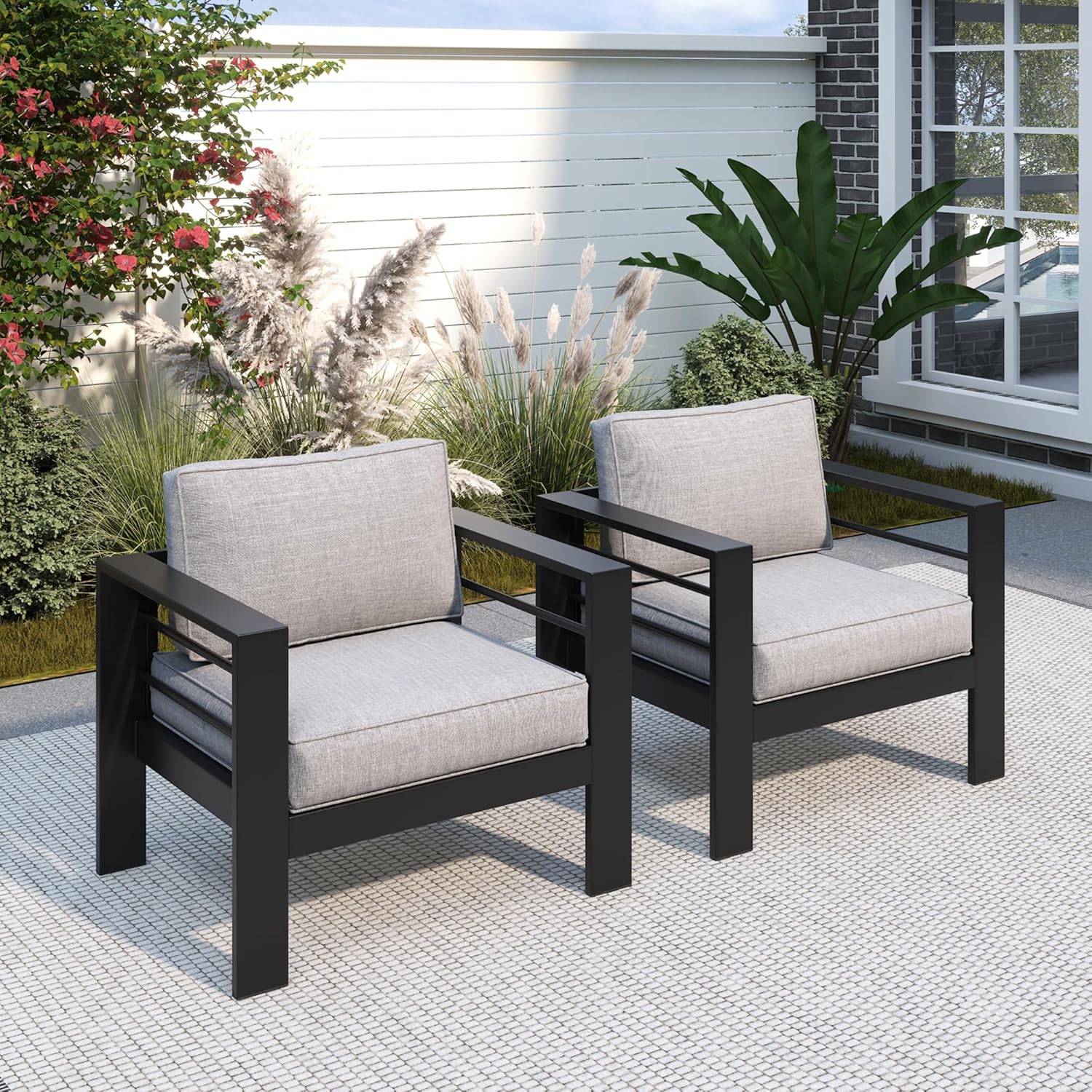 Outdoor Furniture Grey - Patio Furniture Metal Armchair,2 PCS All-Weather