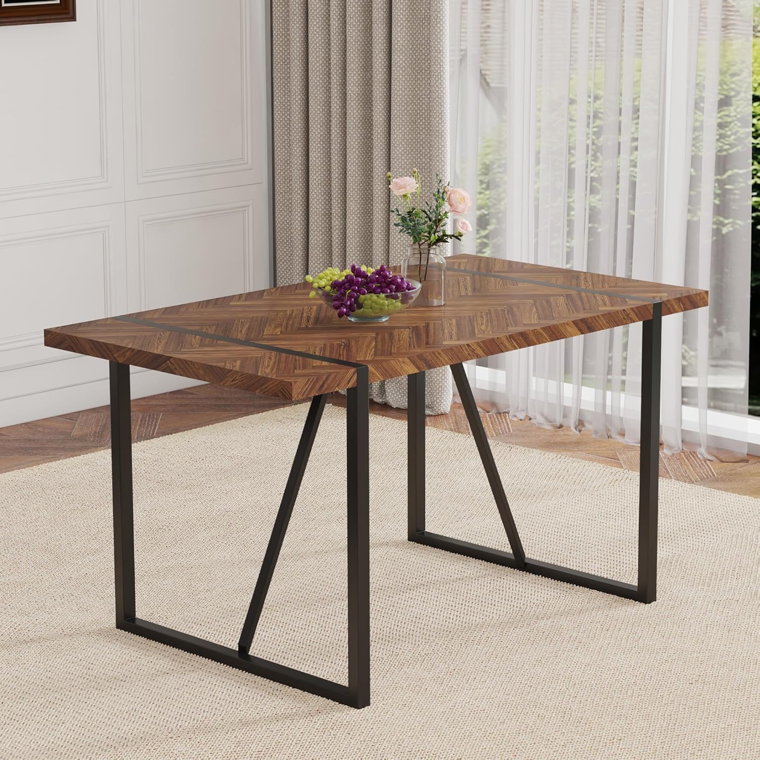 Outdoor Furniture Legs - Retro Dining Table Dark Wood Top