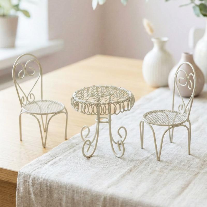 Outdoor Furniture Table - 1/3Pcs Dollhouse Garden Display Ornament Prop