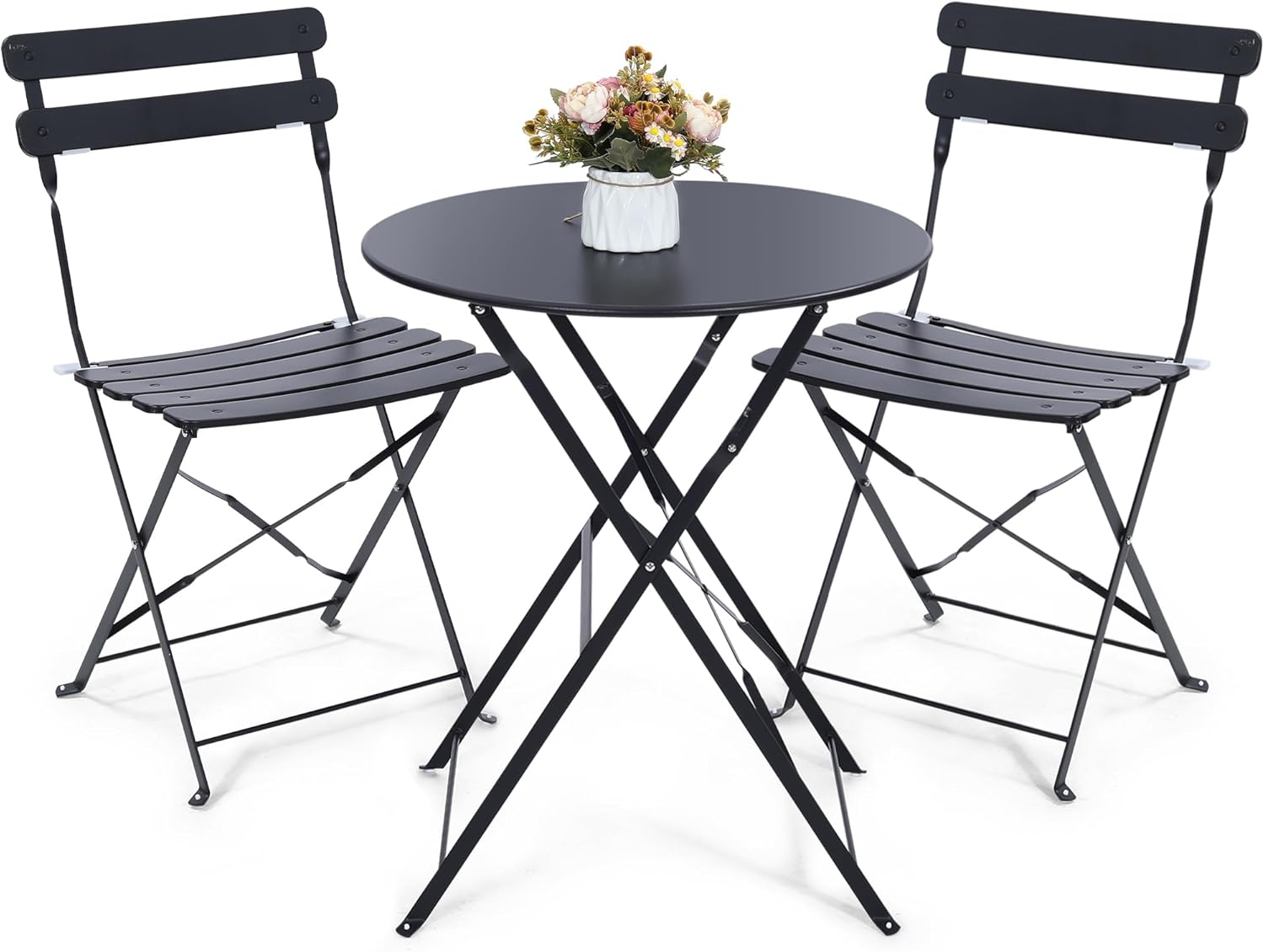 Outdoor Furniture Table - Space-saving black 3-piece foldable outdoor bistro