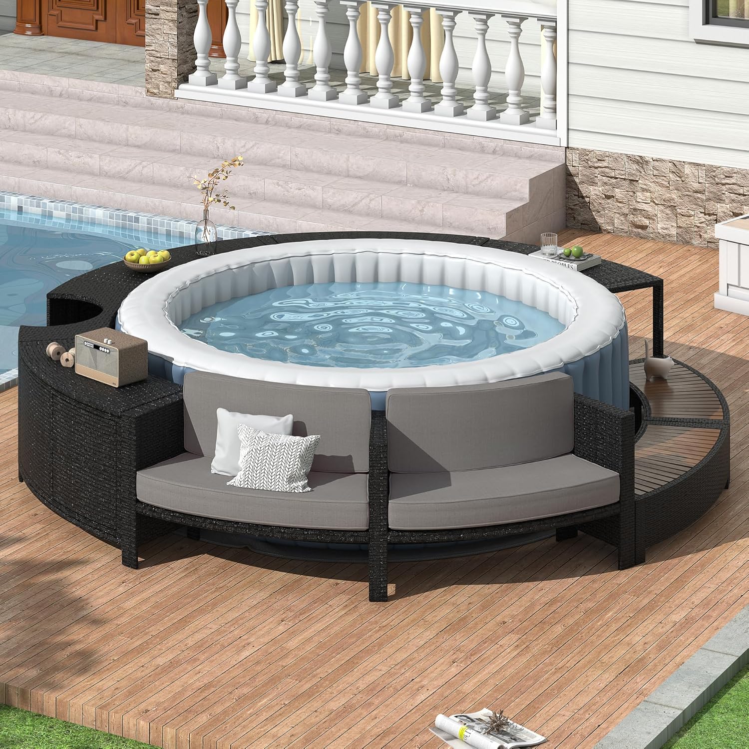 Rattan Patio Sofa Set with Sto - Outdoor Furniture Grey recension och pris