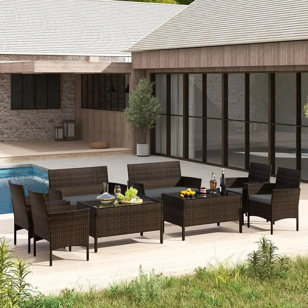 8-Piece Outdoor Rattan Patio F - Outdoor Furniture Grey recension och pris