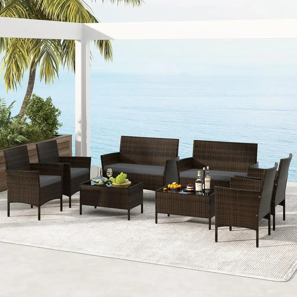 8-Piece Outdoor Rattan Patio F - Outdoor Furniture Grey recension och pris