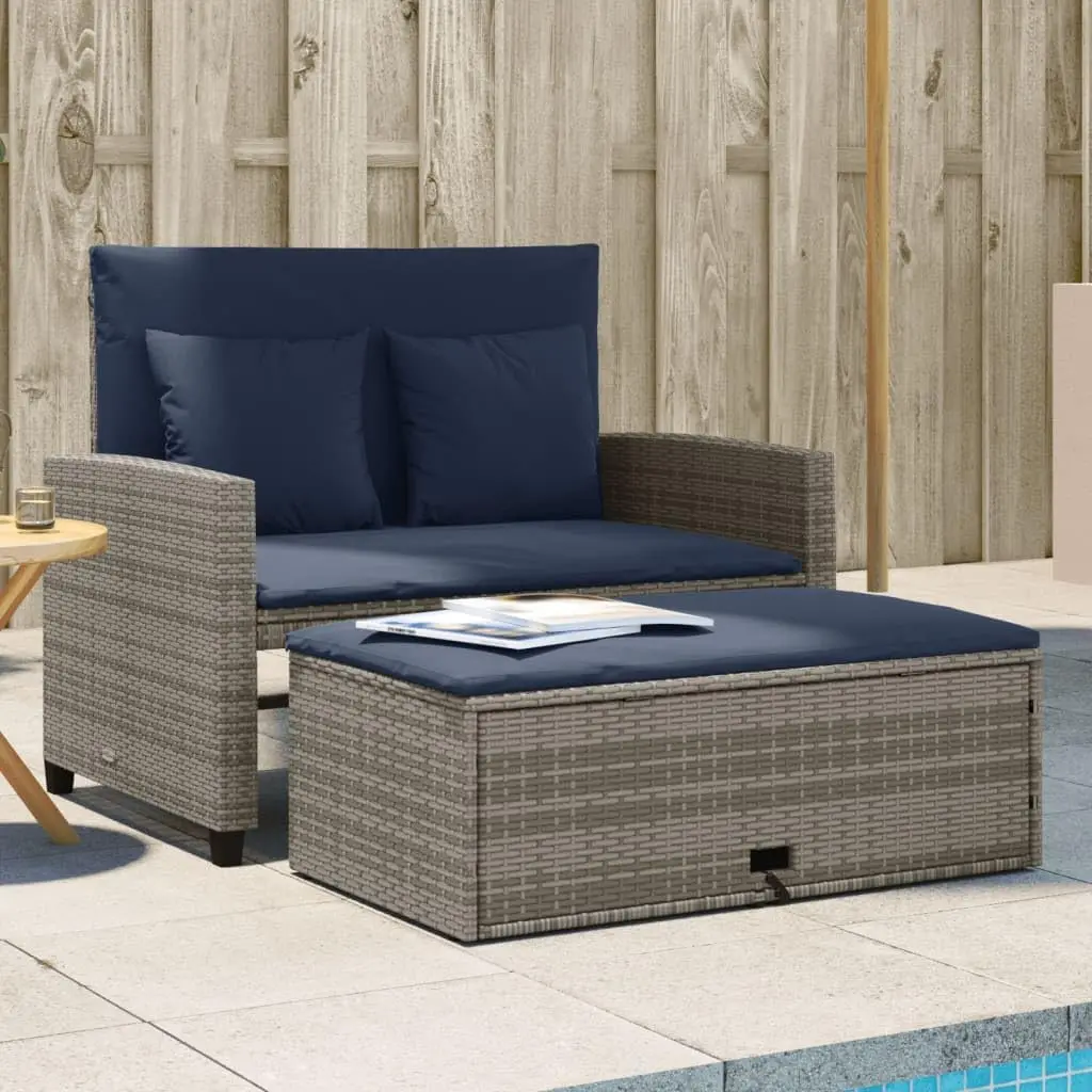 Grey and Navy Blue PE Rattan C - Outdoor Furniture Grey recension och pris