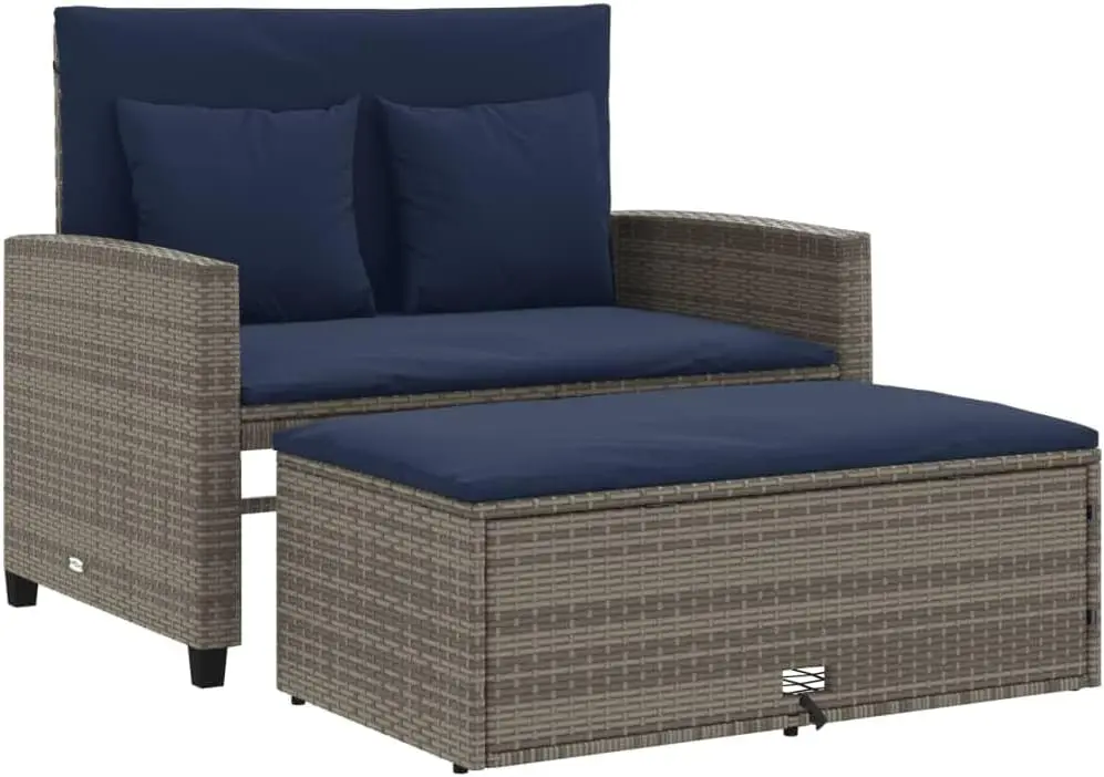 Grey and Navy Blue PE Rattan C - Outdoor Furniture Grey recension och pris