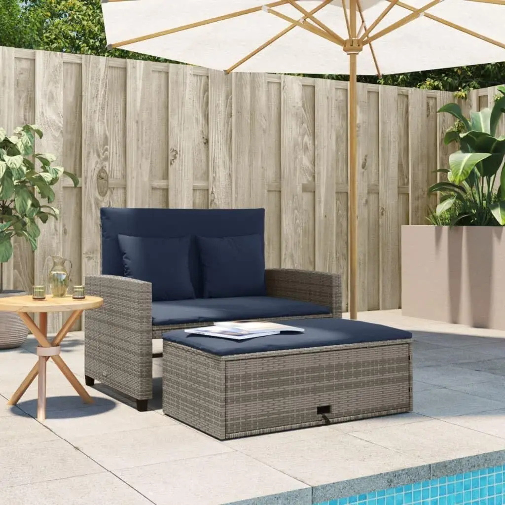 Grey and Navy Blue PE Rattan C - Outdoor Furniture Grey recension och pris