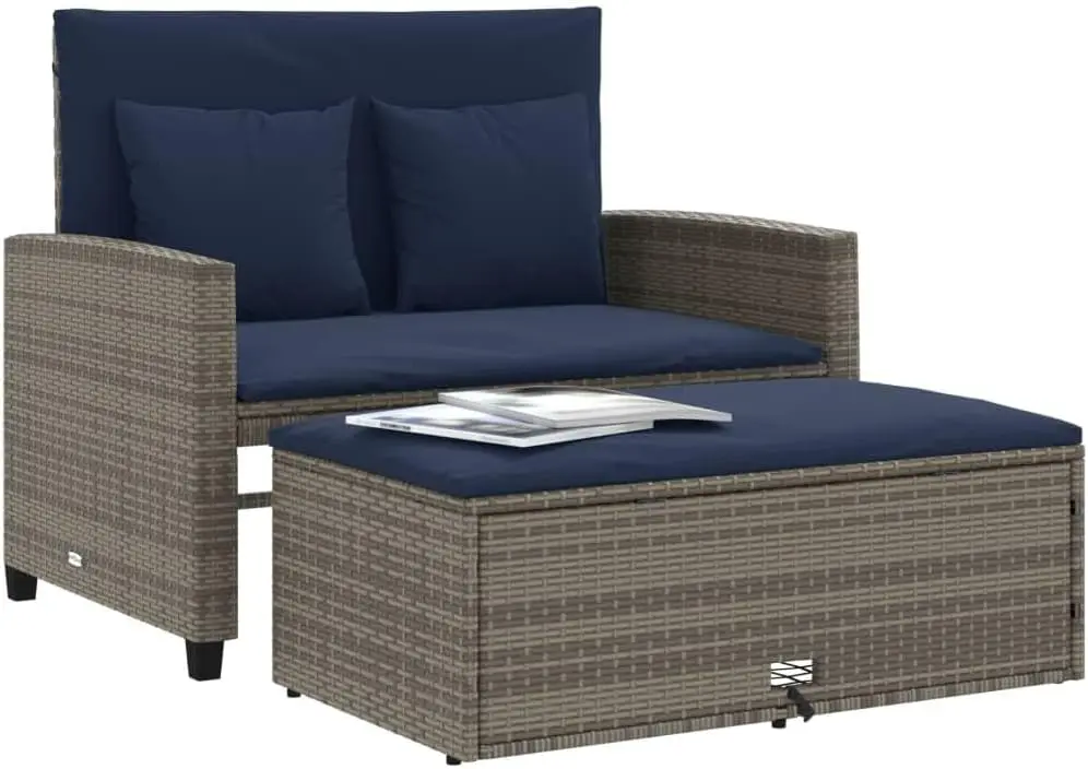 Grey and Navy Blue PE Rattan C - Outdoor Furniture Grey recension och pris