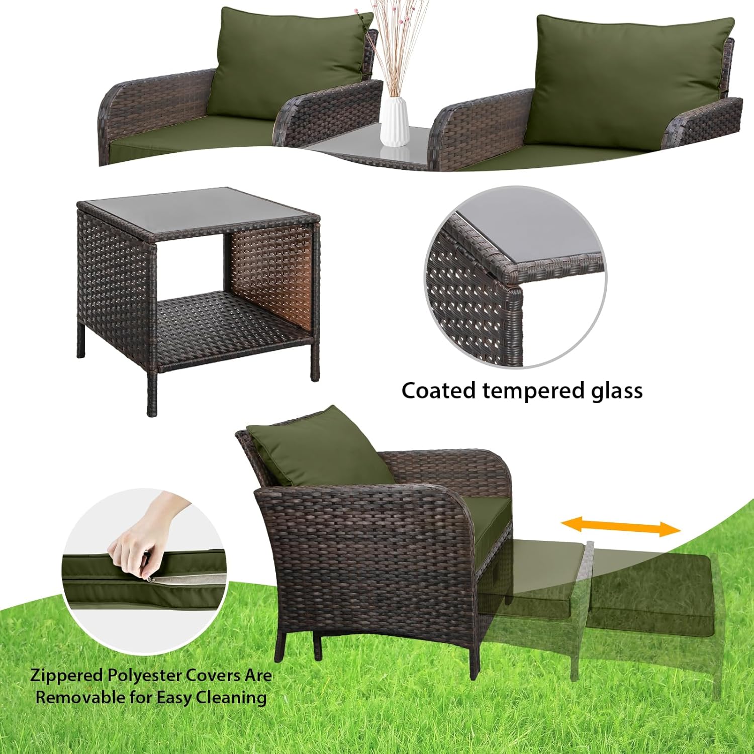5 Piece PE Rattan Patio Set Ou - Outdoor Furniture Green recension och pris