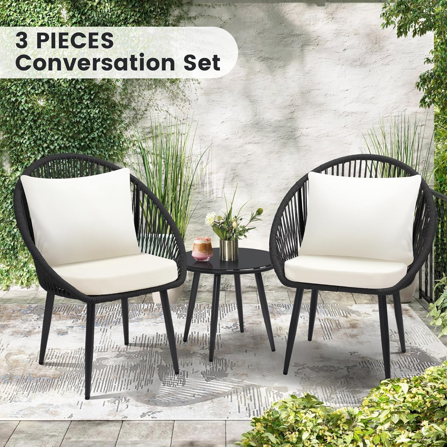 3 Pieces Bistro Set, Woven Rop - Outdoor Furniture Bali recension och pris