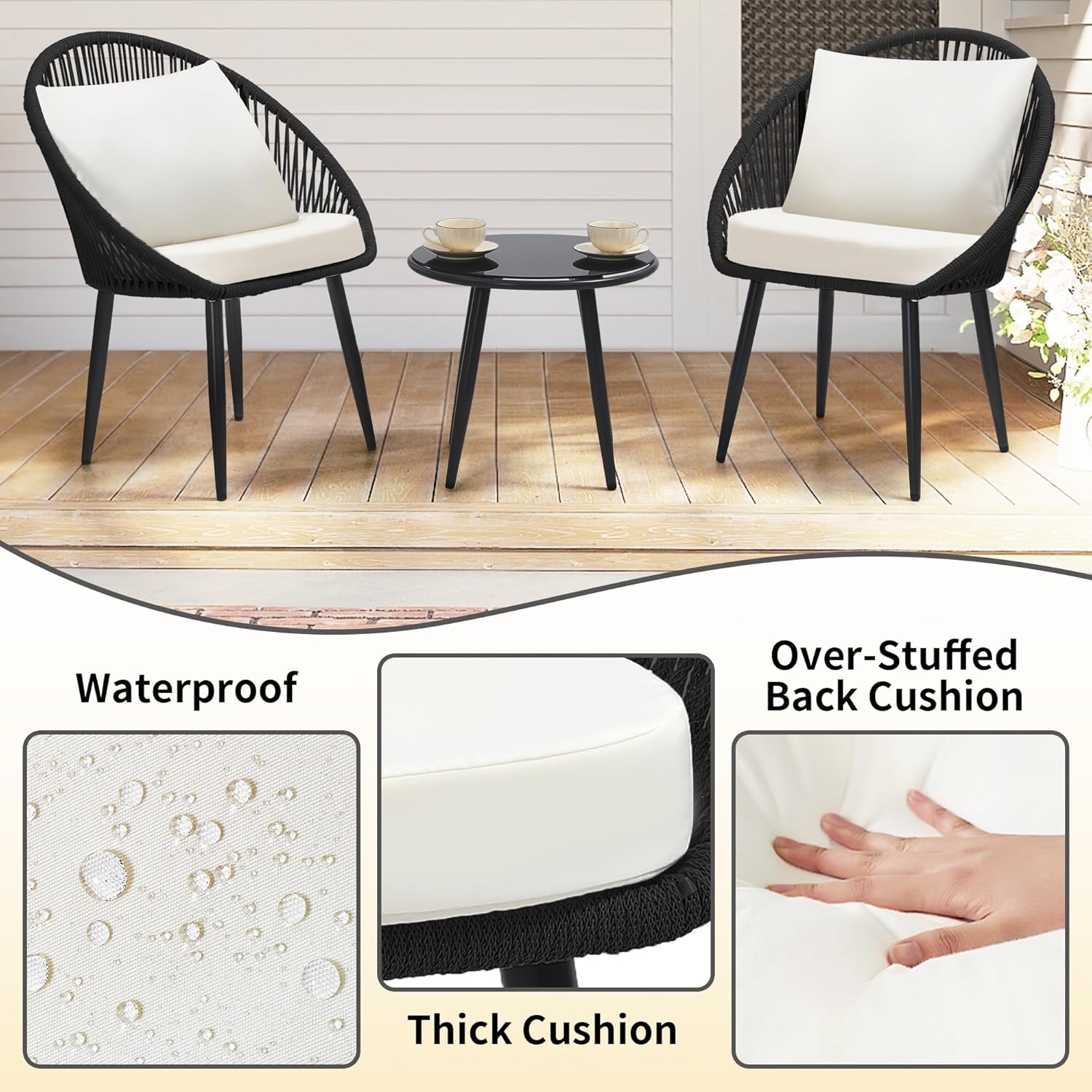 3 Pieces Bistro Set, Woven Rop - Outdoor Furniture Bali recension och pris