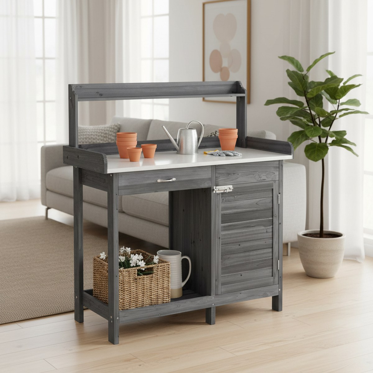 Outdoor Potting Bench Gray Met - Garden Bench Metal recension och pris