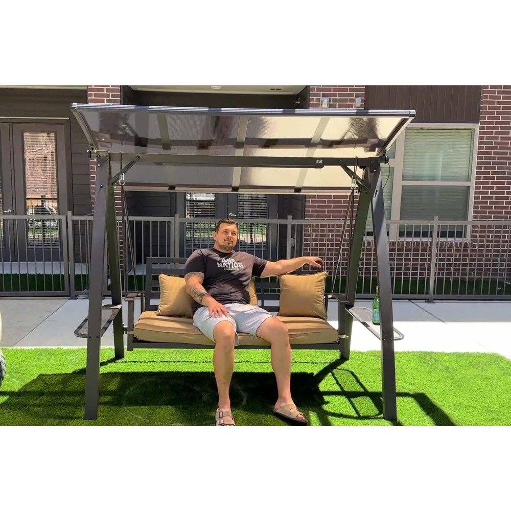 2-Seat Outdoor Swing with Adju - Garden Bench Metal recension och pris