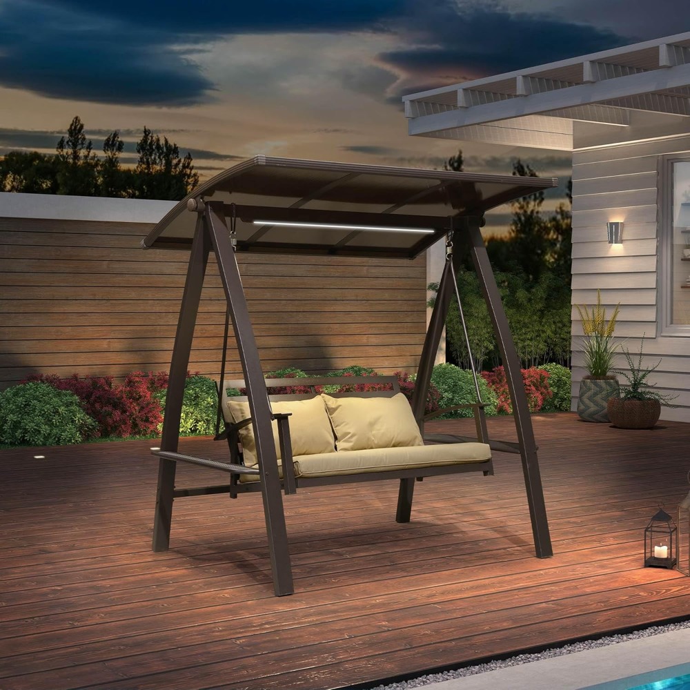 2-Seat Outdoor Swing with Adju - Garden Bench Metal recension och pris