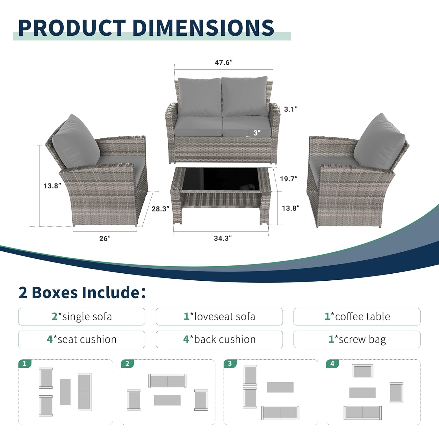4-Piece Grey Waterproof PE Wic - Outdoor Furniture Grey recension och pris