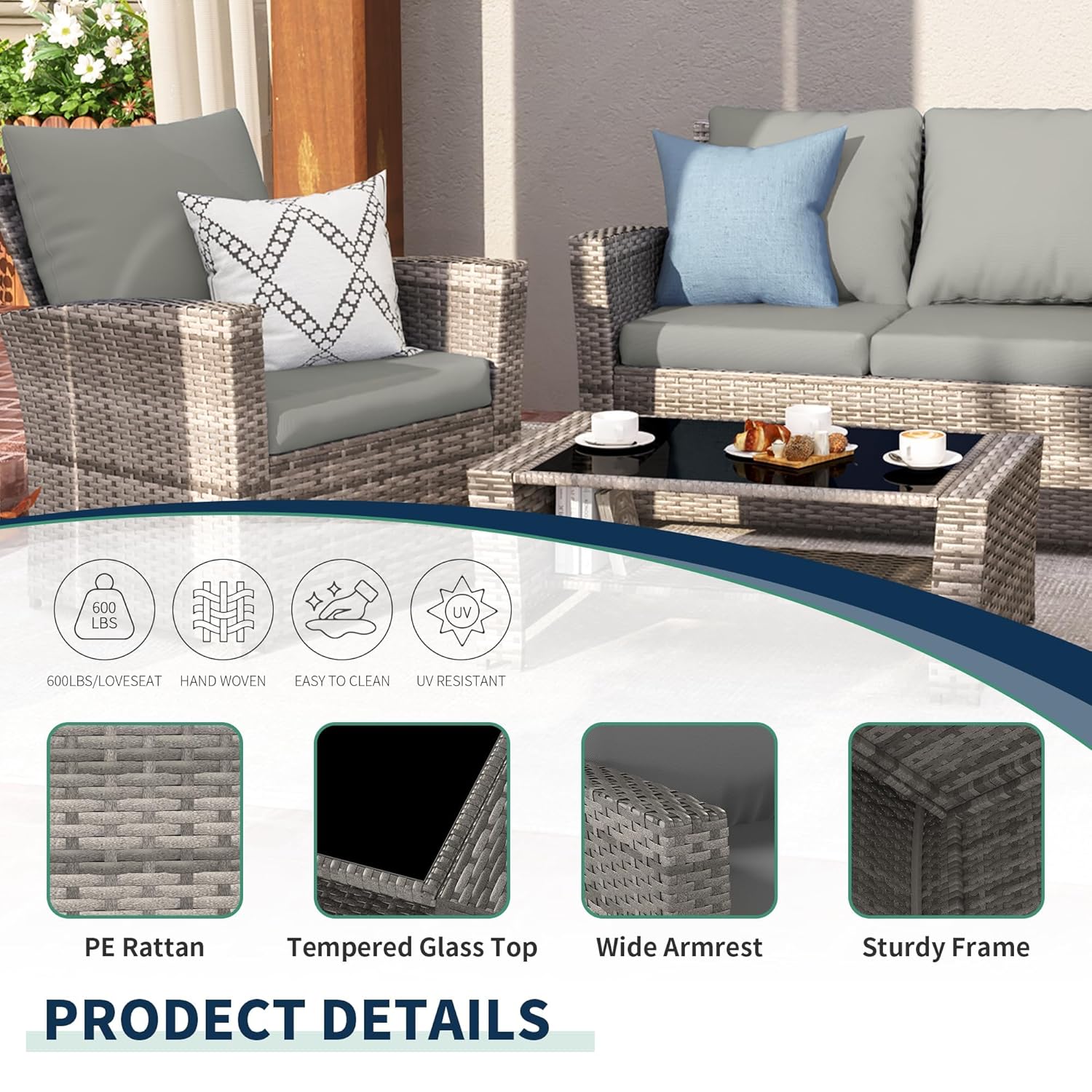 4-Piece Grey Waterproof PE Wic - Outdoor Furniture Grey recension och pris
