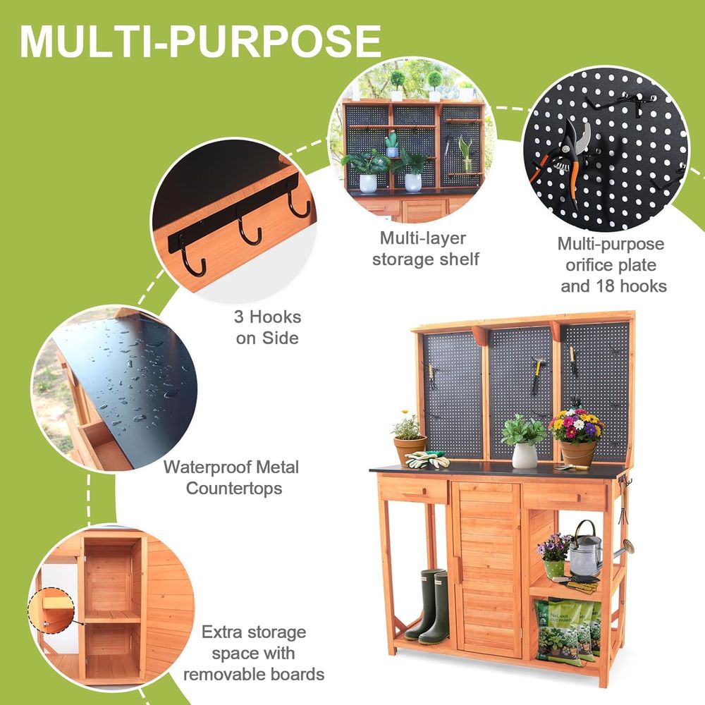 Wooden Garden Potting Bench wi - Garden Bench Metal recension och pris