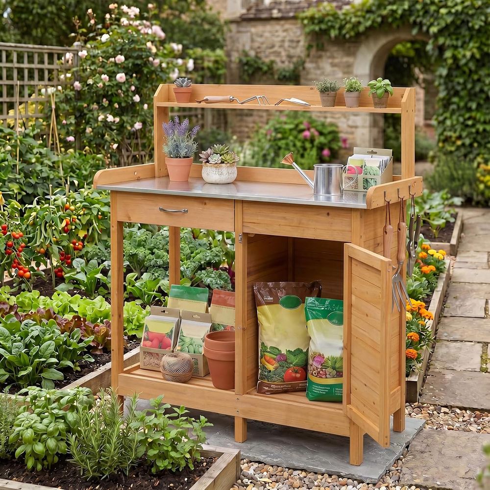 Outdoor Potting Bench Table Wo - Garden Bench Metal recension och pris
