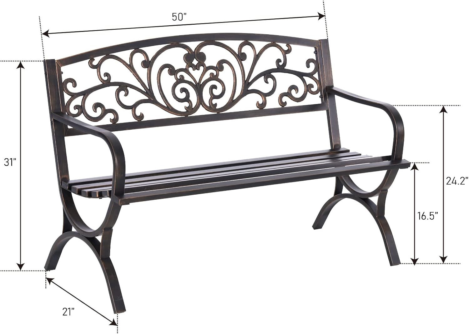 Bronze 50 Inch Outdoor Garden  - Garden Bench Metal recension och pris