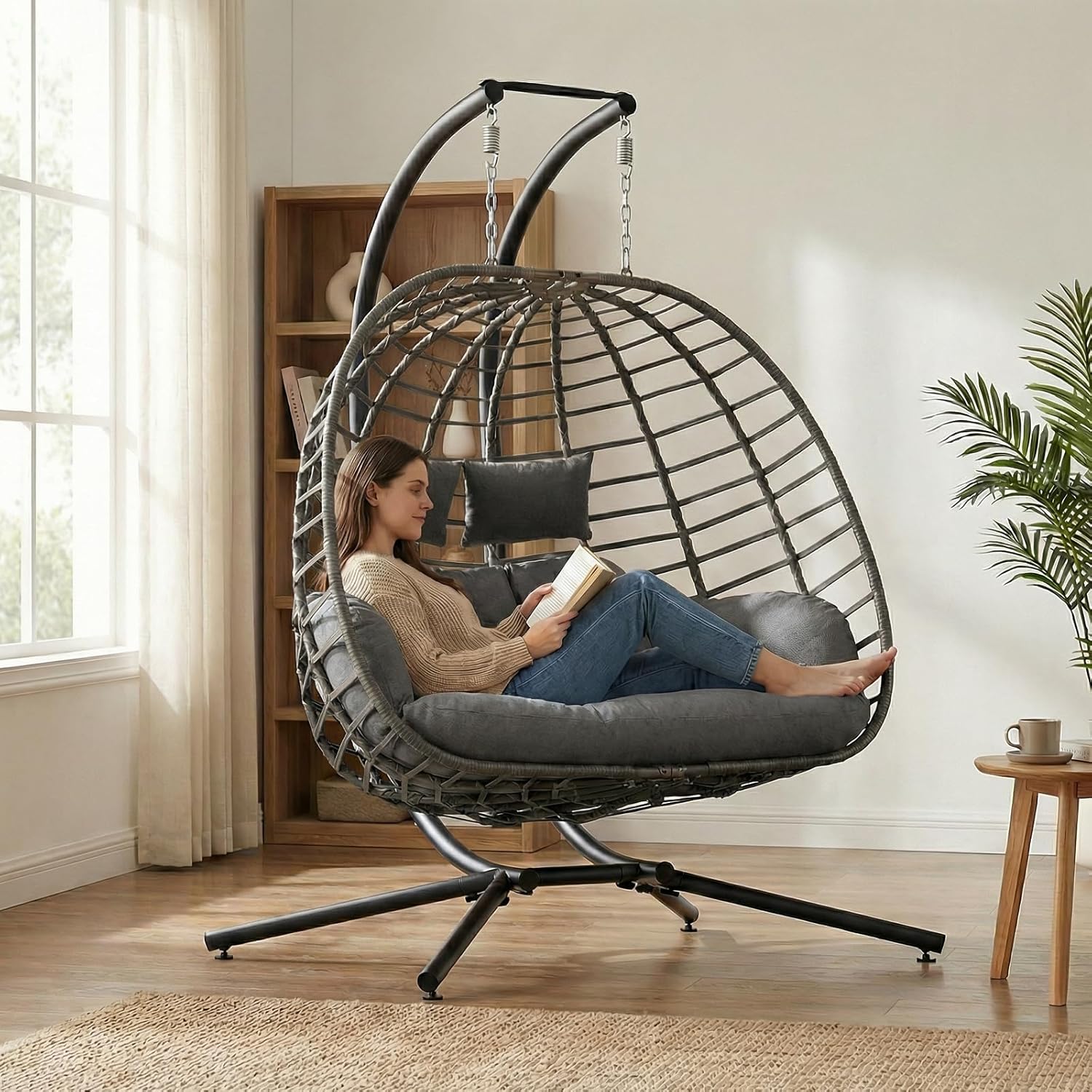 2 Person Egg Swing Chair with  - Outdoor Furniture Grey recension och pris