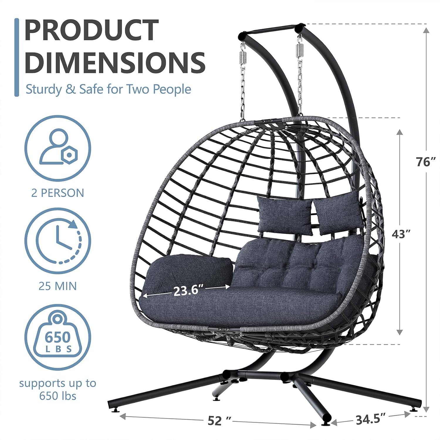 2 Person Egg Swing Chair with  - Outdoor Furniture Grey recension och pris