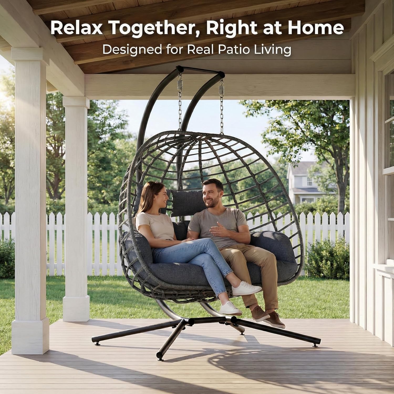 2 Person Egg Swing Chair with  - Outdoor Furniture Grey recension och pris