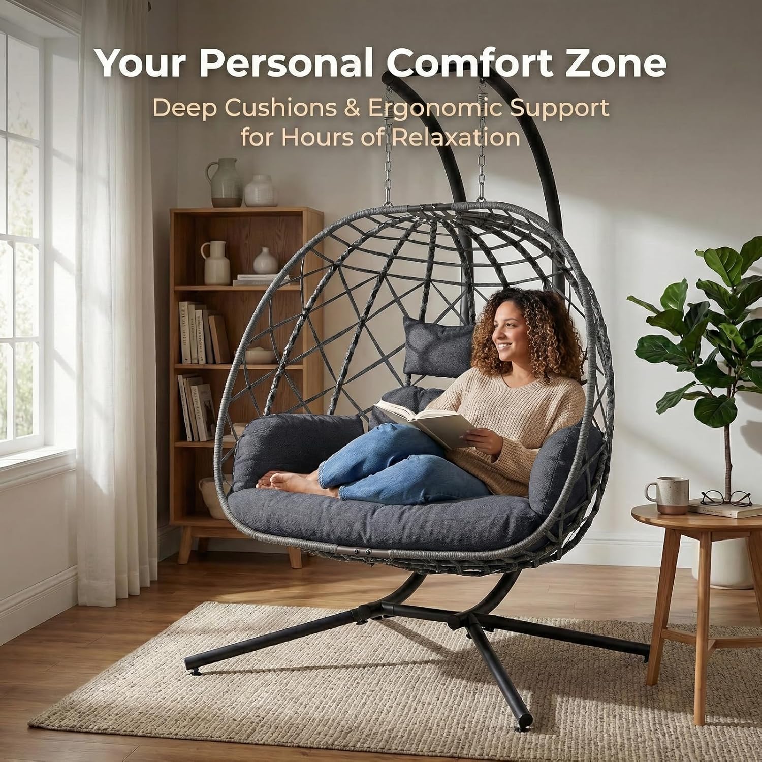 2 Person Egg Swing Chair with  - Outdoor Furniture Grey recension och pris