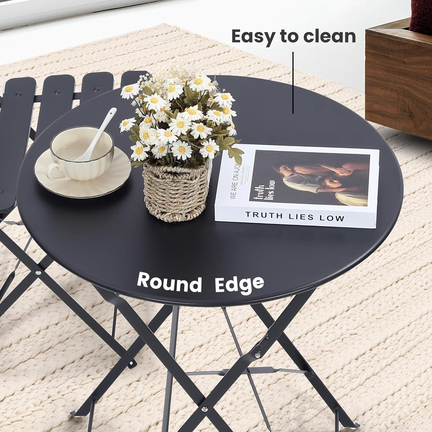 Space-saving black 3-piece fol - Outdoor Furniture Table recension och pris